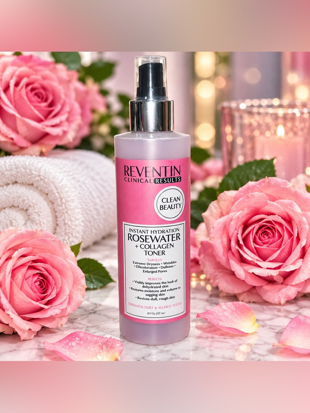 🌸 Reventin Clinical Results Rosewater + Collagen Toner – 8 oz / 237 mL
